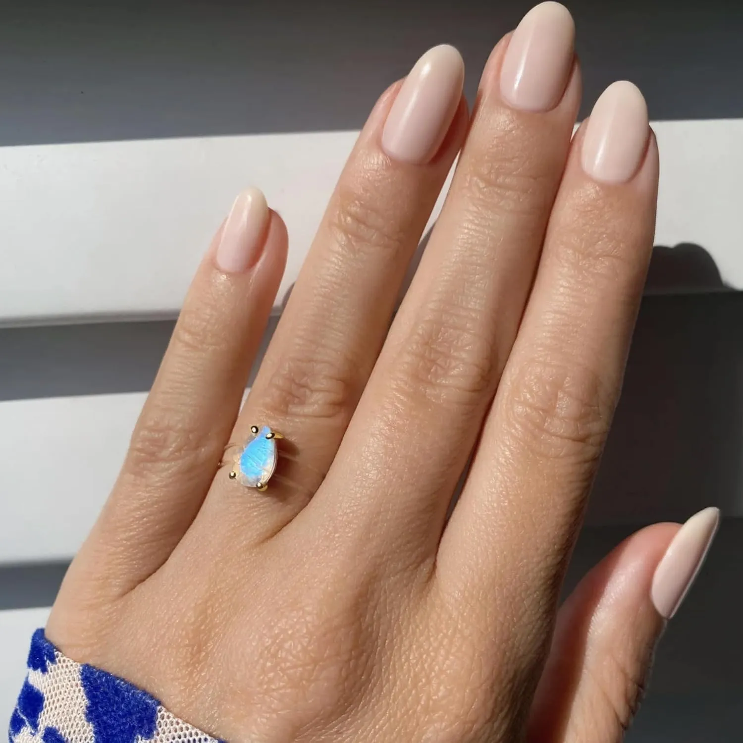 Moon Magic - Authentic Rainbow Moonstone Floating Gemstone Ring with Stretchy Invisible Band/ 925 Sterling Silver - 18K Rose and Yellow Gold Natural June Birthstone Rings for Women/Genuine Jewelry