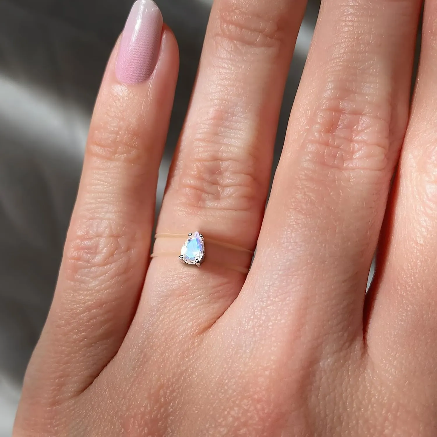 Moon Magic - Authentic Rainbow Moonstone Floating Gemstone Ring with Stretchy Invisible Band/ 925 Sterling Silver - 18K Rose and Yellow Gold Natural June Birthstone Rings for Women/Genuine Jewelry