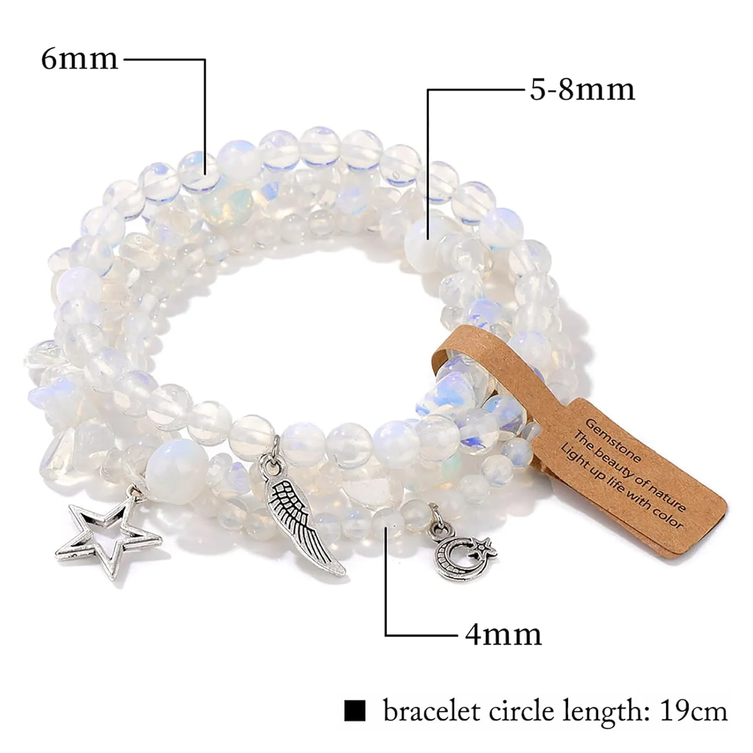 Moonstone Bracelet for Women 3Pcs Boho Feather Bracelet Moonstone Crystal Bracelet Natural Stone Beaded Bracelets Healing Crystal Bracelets Moonstone Jewelry for Women Girls