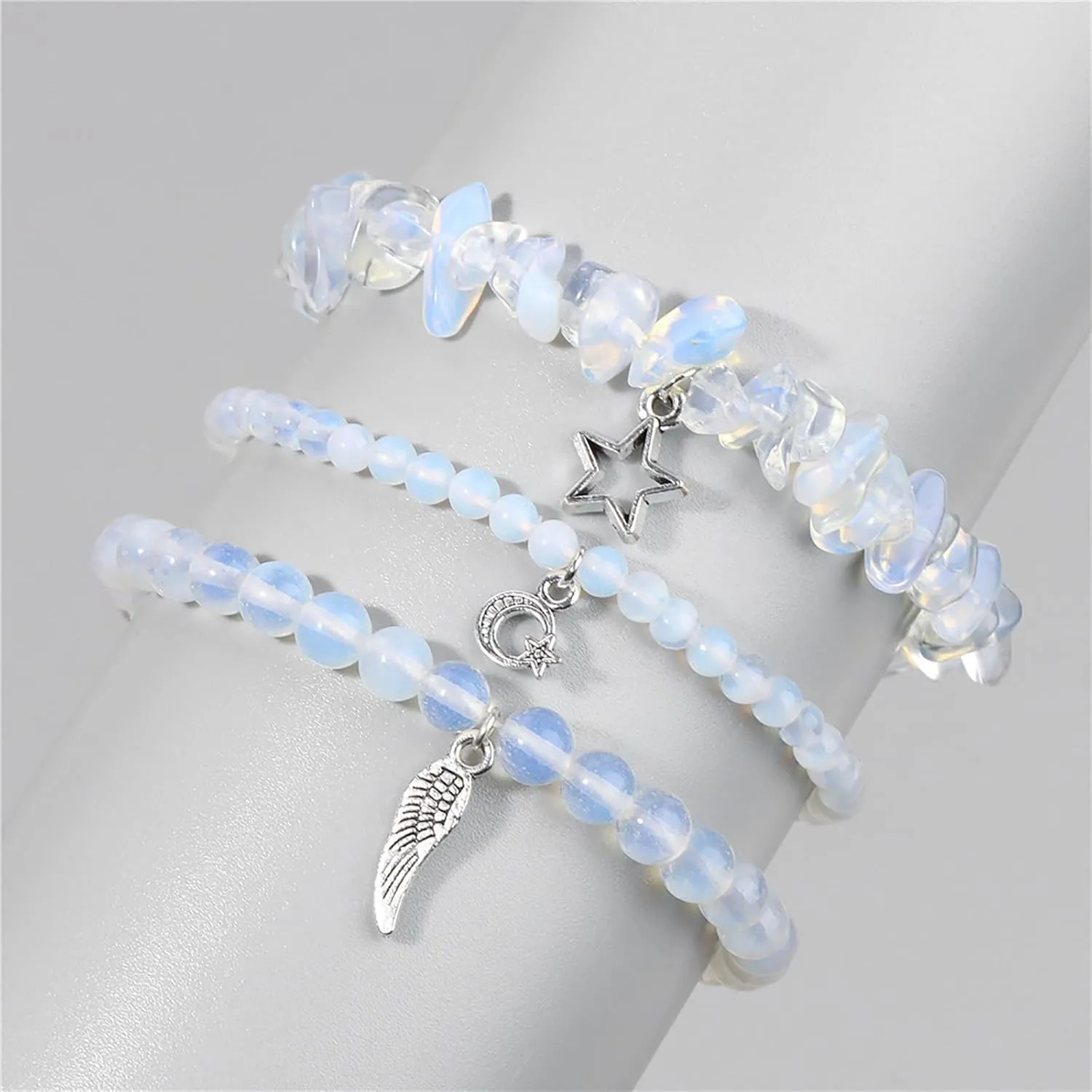 Moonstone Bracelet for Women 3Pcs Boho Feather Bracelet Moonstone Crystal Bracelet Natural Stone Beaded Bracelets Healing Crystal Bracelets Moonstone Jewelry for Women Girls