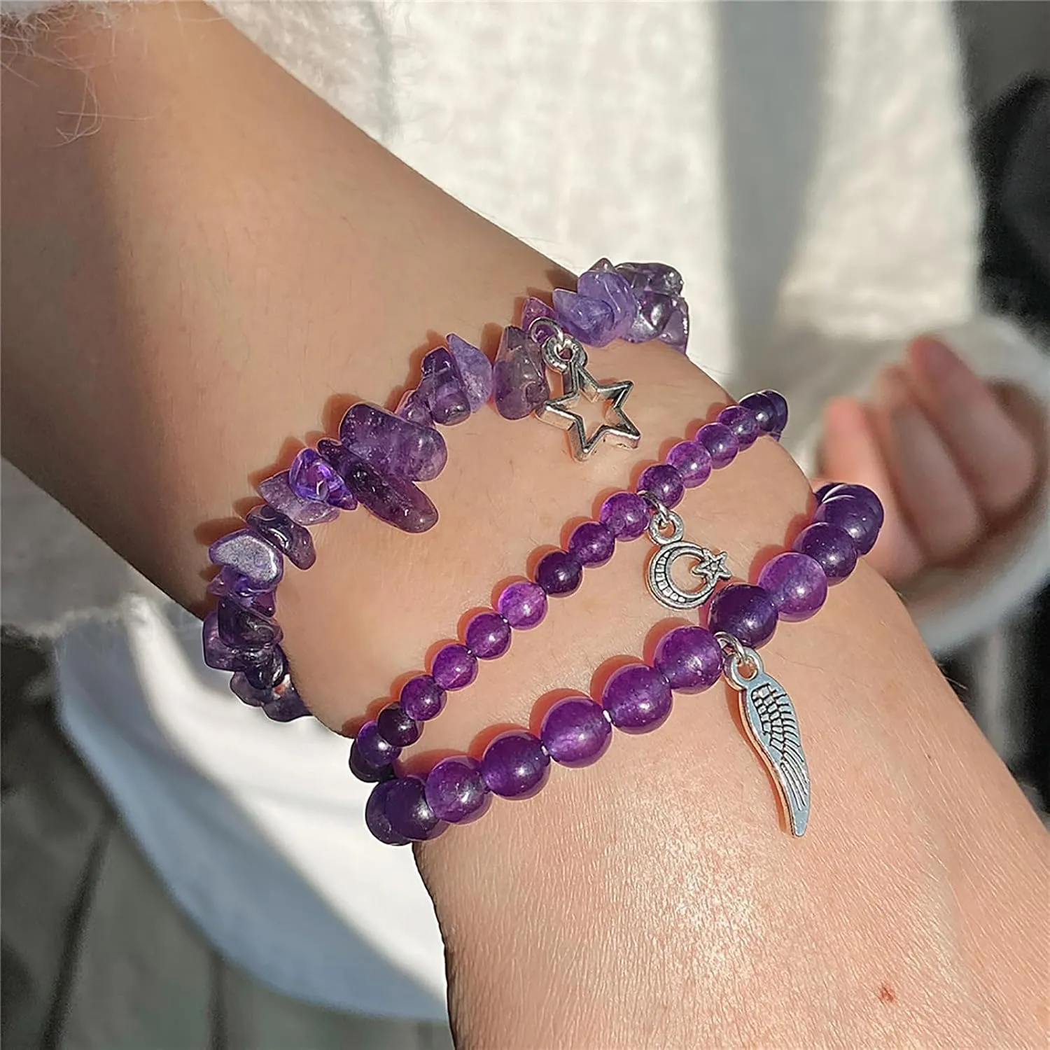 Moonstone Bracelet for Women 3Pcs Boho Feather Bracelet Moonstone Crystal Bracelet Natural Stone Beaded Bracelets Healing Crystal Bracelets Moonstone Jewelry for Women Girls