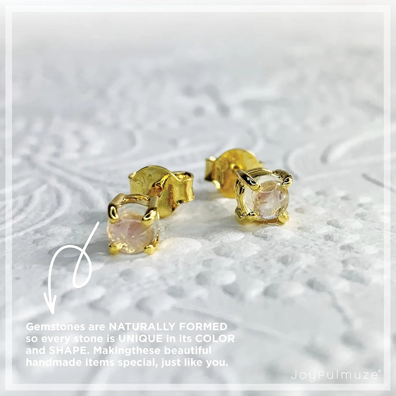 Moonstone Stud Post Earrings Rainbow, 14k Gold Plated 925 Silver, Minimal Dainty Tiny Stone 3mm, Handmade Gift for Women and Men, June Birthstone (Moonstone-Gold)