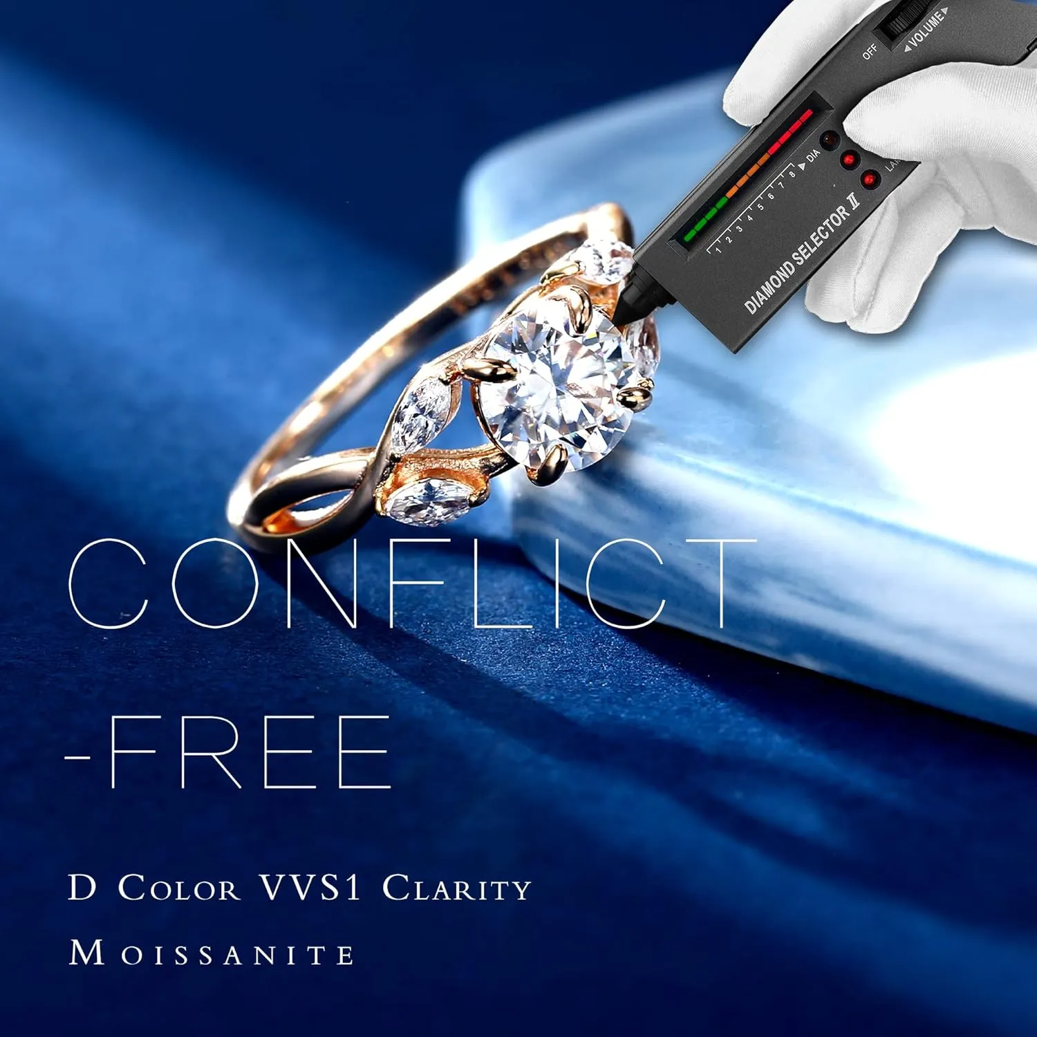 MOOSEA Willow Moissanite Engagement Rings for Women, 1.2ct D Color VVS1 Clarity Lab Created Moissanite Wedding Ring 925 Sterling Silver Solid Twig Moissanite Rings for Women Jewelry Gifts