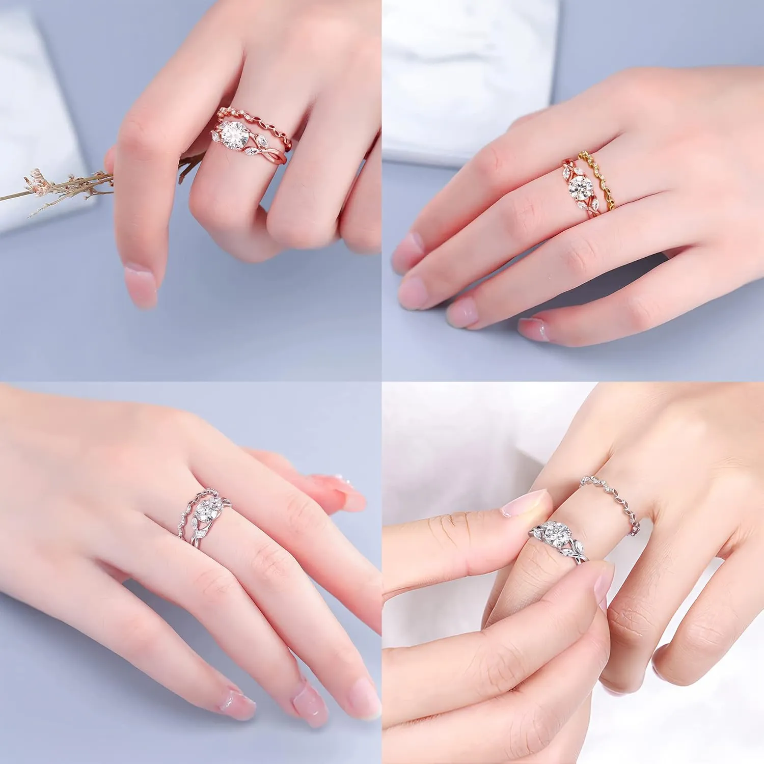 MOOSEA Willow Moissanite Engagement Rings for Women, 1.2ct D Color VVS1 Clarity Lab Created Moissanite Wedding Ring 925 Sterling Silver Solid Twig Moissanite Rings for Women Jewelry Gifts