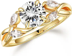 MOOSEA Willow Moissanite Engagement Rings for Women, 1.2ct D Color VVS1 Clarity Lab Created Moissanite Wedding Ring 925 Sterling Silver Solid Twig Moissanite Rings for Women Jewelry Gifts