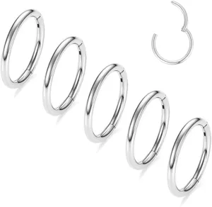 MOQIKAKA16G 18G 20G Surgical Steel Nose Septum Rings Hoops - Stainless Steel Hinged Clicker Segment Nose Rings Hoop Helix Cartilage Daith Tragus Sleeper Earrings, Ear Plugs Tunnels Gauges