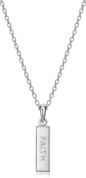 MORGAN & PAIGE .925 Sterling Silver Rhodium Plated Vertical Bar Sentiment Pendant Necklaces for Women - Lightweight and Dainty Sterling Silver Necklace for Women, Jewelry for Her 18 inch Rope Chain