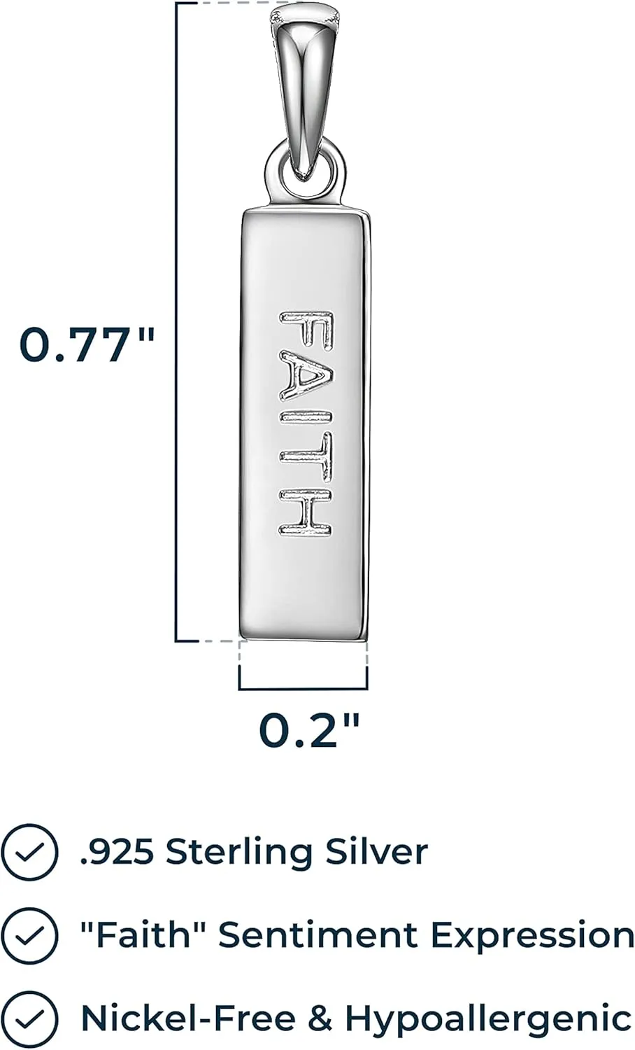 MORGAN & PAIGE .925 Sterling Silver Rhodium Plated Vertical Bar Sentiment Pendant Necklaces for Women - Lightweight and Dainty Sterling Silver Necklace for Women, Jewelry for Her 18 inch Rope Chain