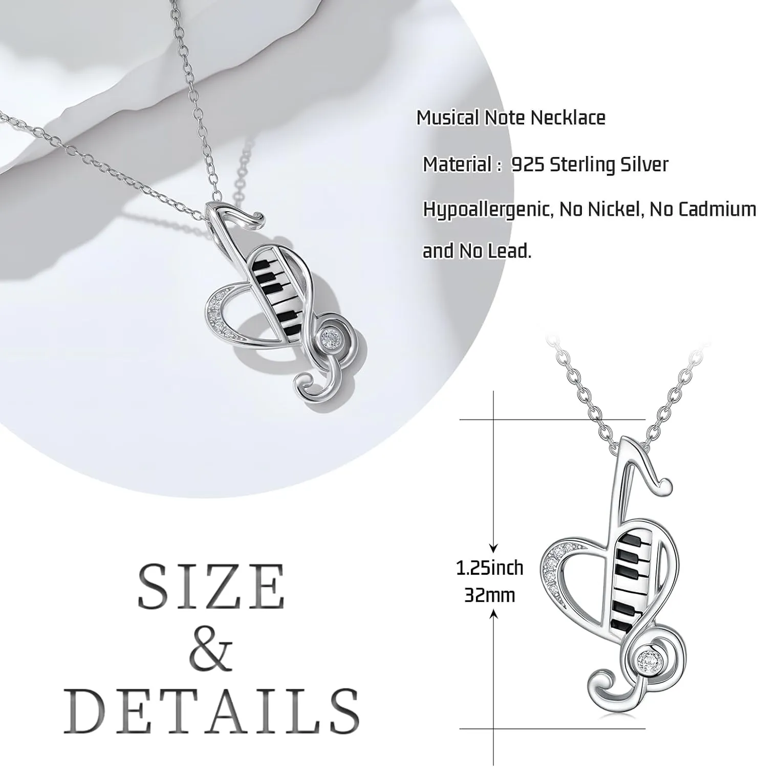 Music Necklace Gifts for Women 925 Sterling Silver Jewelry Gifts for Music Lovers