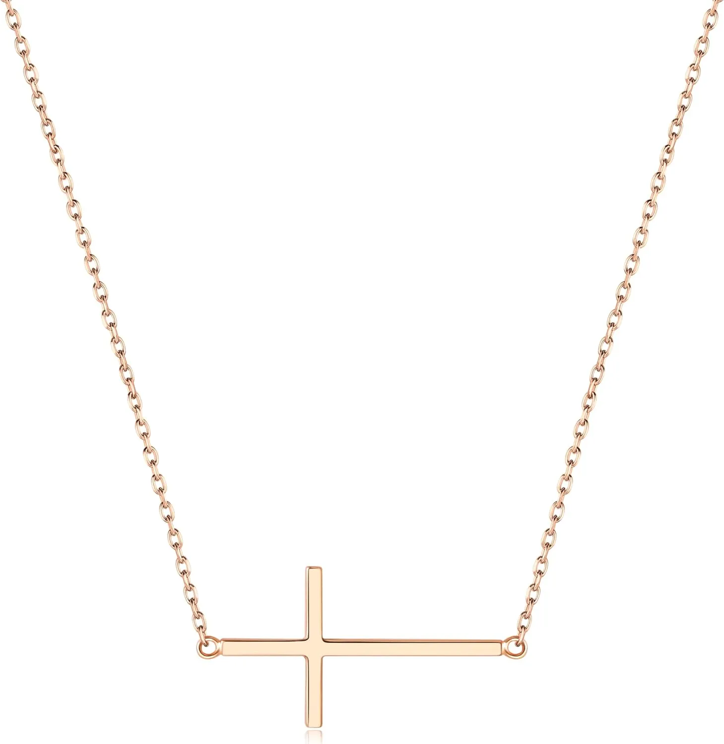My Daily Styles 925 Silver Sideways Cross Necklace For Women Latin Cross Necklace with Adjustable Chain - Gold and Silver Cross Necklaces for Girls - Perfect Religious Gift