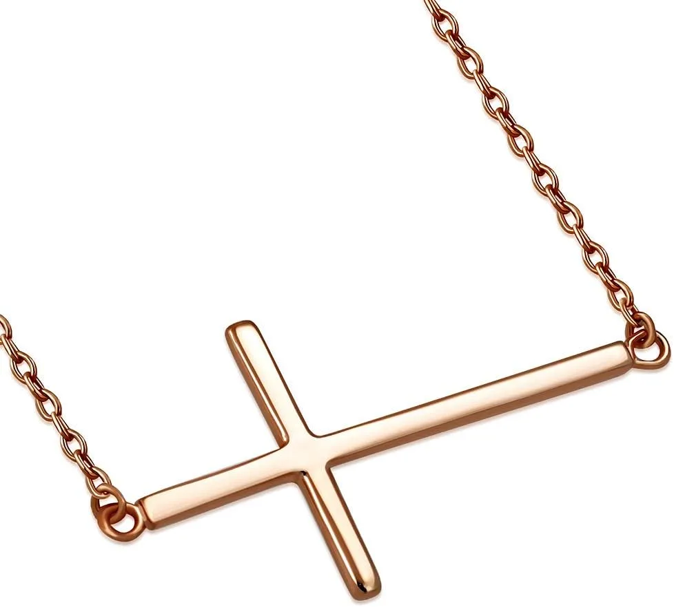 My Daily Styles 925 Silver Sideways Cross Necklace For Women Latin Cross Necklace with Adjustable Chain - Gold and Silver Cross Necklaces for Girls - Perfect Religious Gift