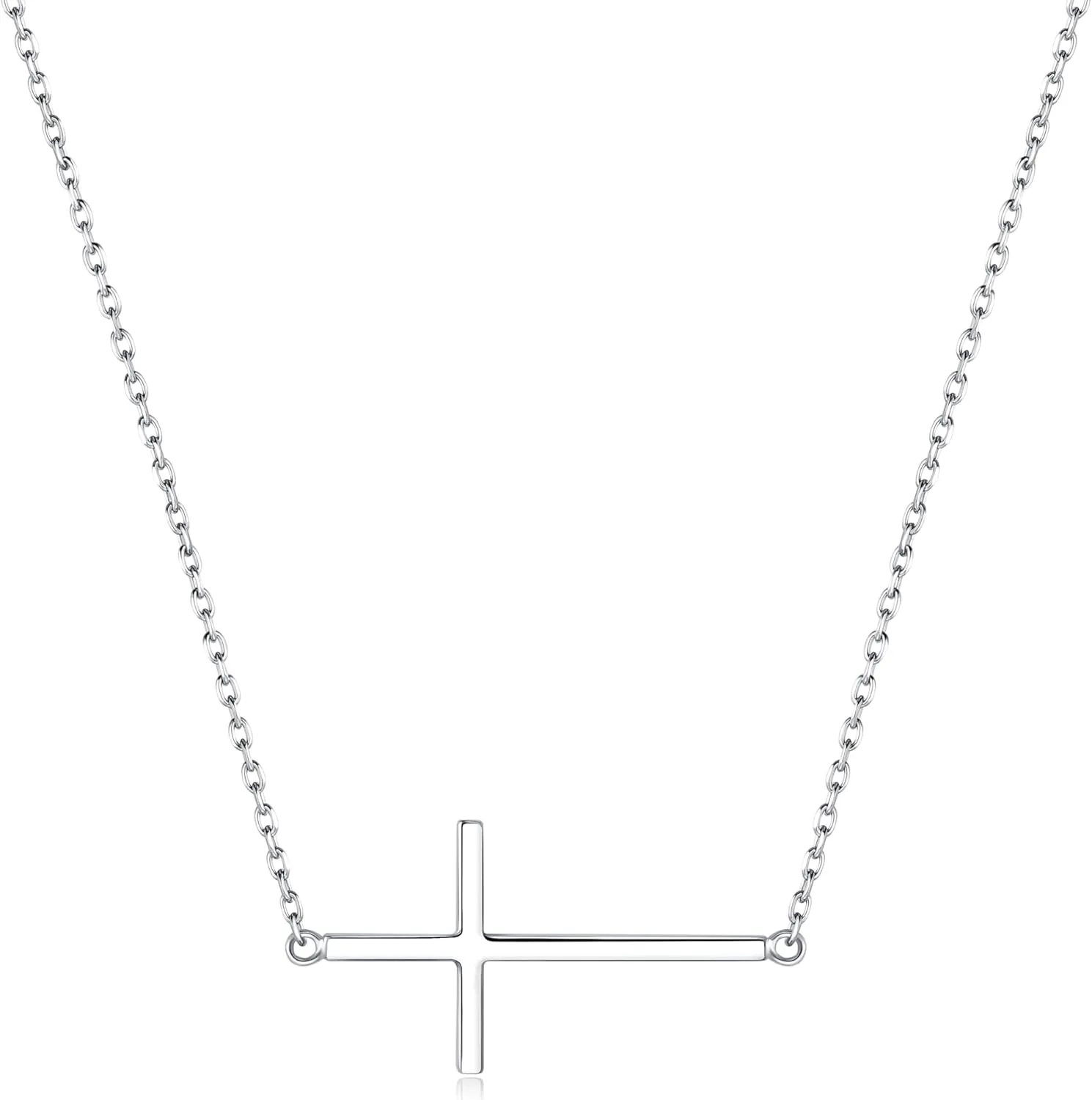 My Daily Styles 925 Silver Sideways Cross Necklace For Women Latin Cross Necklace with Adjustable Chain - Gold and Silver Cross Necklaces for Girls - Perfect Religious Gift