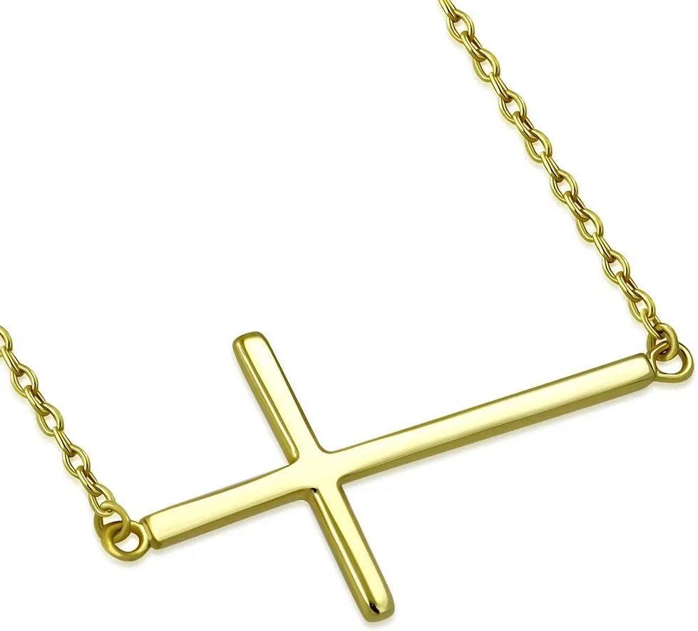My Daily Styles 925 Silver Sideways Cross Necklace For Women Latin Cross Necklace with Adjustable Chain - Gold and Silver Cross Necklaces for Girls - Perfect Religious Gift