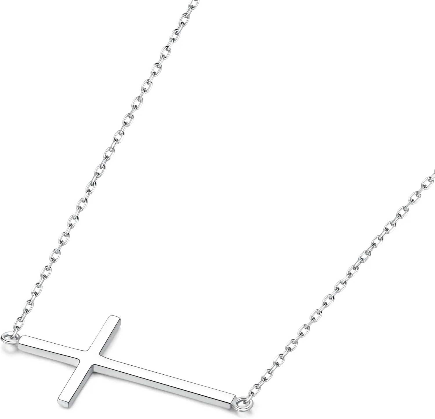 My Daily Styles 925 Silver Sideways Cross Necklace For Women Latin Cross Necklace with Adjustable Chain - Gold and Silver Cross Necklaces for Girls - Perfect Religious Gift