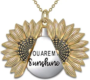 MyLittleSunflower - You are My Sunshine Necklace - Sunflower Necklace Locket with Engraved Hidden Message Pendant for Women, Mother, Daughter