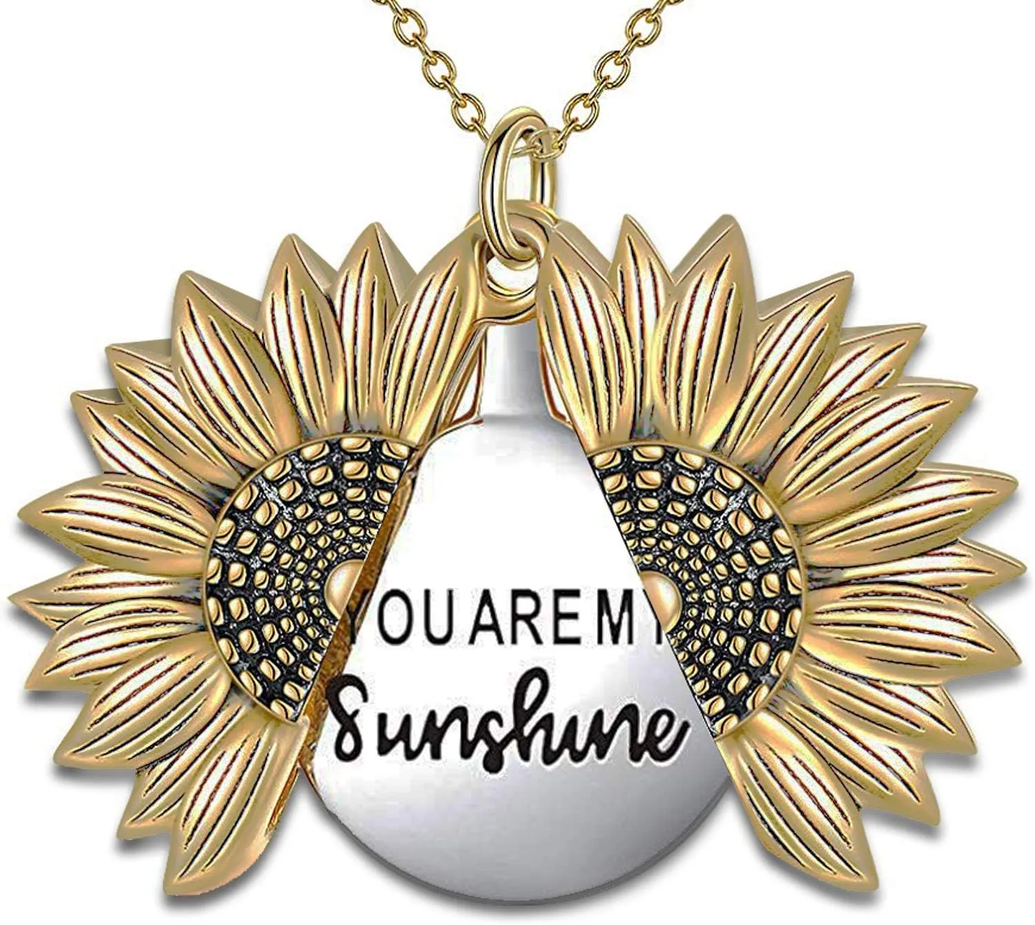 MyLittleSunflower - You are My Sunshine Necklace - Sunflower Necklace Locket with Engraved Hidden Message Pendant for Women, Mother, Daughter
