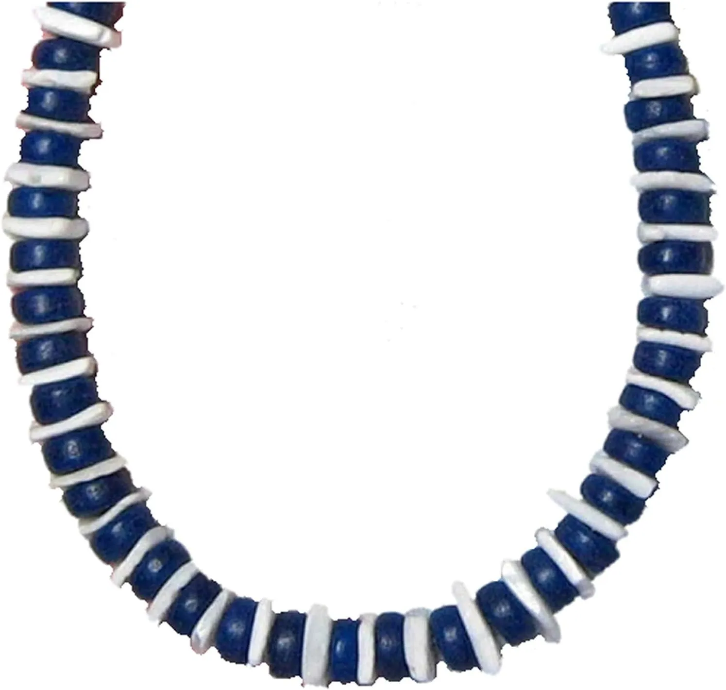 Native Treasure Mens and Womens Summer Beach Surfer Necklace From the Philippines, Dodger Blue Coconut Beads and White Rose Clam Chips Ark Shells