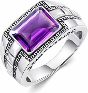 Natural Amethyst Signet Ring S925 Sterling Silver Square Amethyst Healing Ring for Women Men Couples Vintage 9 * 11mm 2 Carats