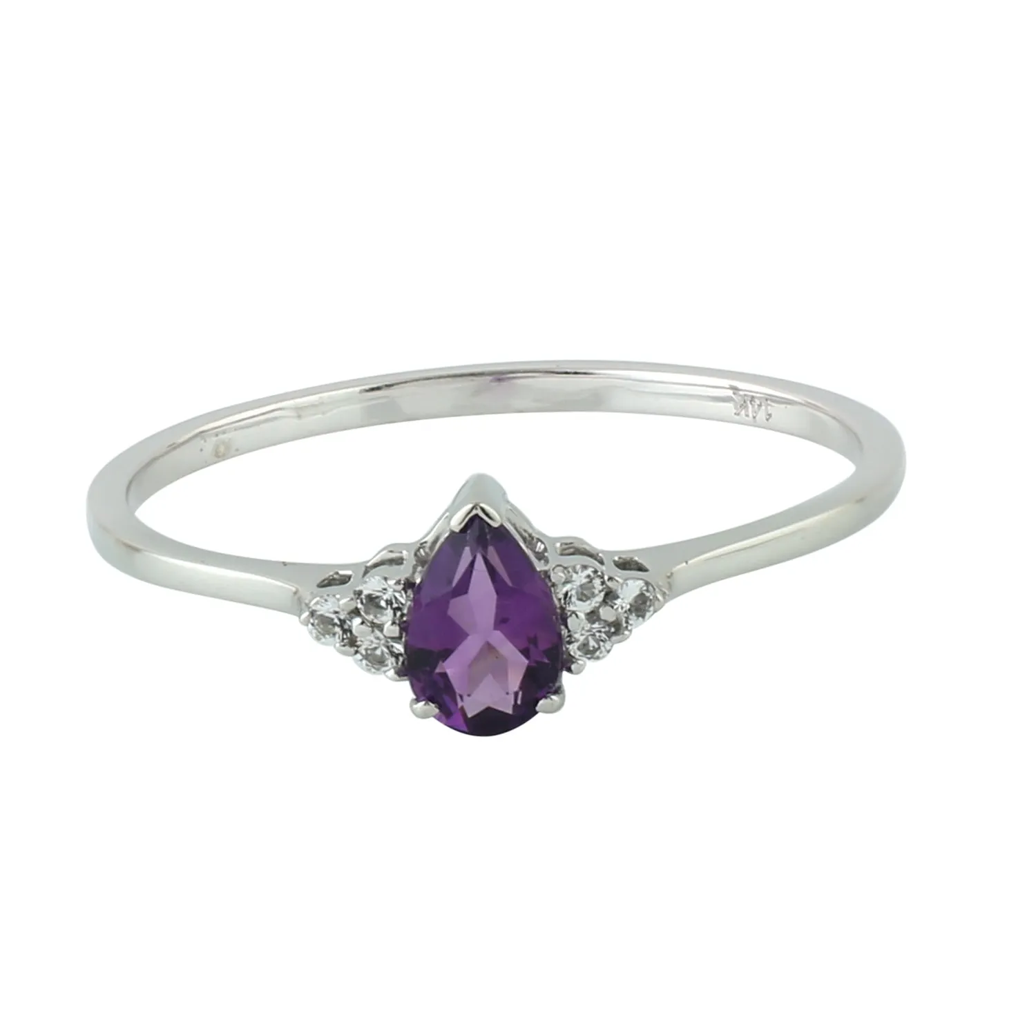 Natural Amethyst Topaz 14k White Gold Delicate Ring For Gift