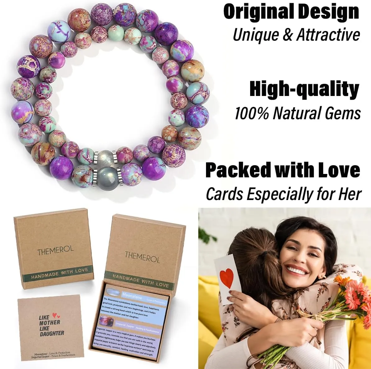 Natural Gemstone Bracelet Gifts for Daughter Mom Sister Niece Aunt Wife Girlfriend Grandma