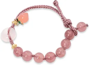 Natural Pink Crystal Healing Bracelet for Women - Feng Shui Charm, Love & Luck, Good Fortune - Ideal Gift for Girlfriend, Wife, or Partner-safety button, Small