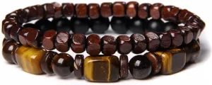 Natural Stone Bracelets 8mm Tiger Eye Matte Agate Lava Rock Healing Adjustable Bracelets Gifts Fathers Day Anniversary Birthday Gifts for Women Men