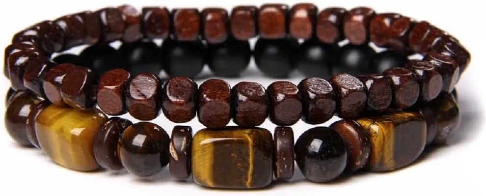 Natural Stone Bracelets 8mm Tiger Eye Matte Agate Lava Rock Healing Adjustable Bracelets Gifts Fathers Day Anniversary Birthday Gifts for Women Men