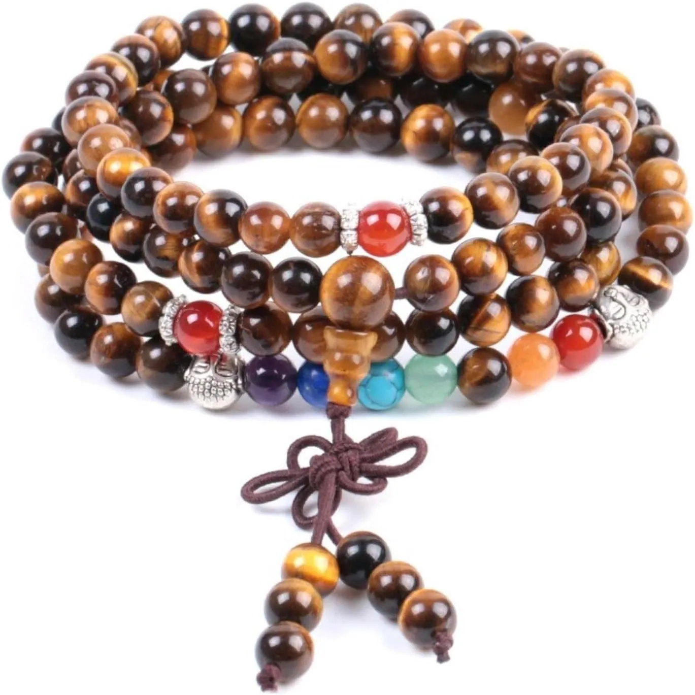 Natural Stone Tiger Eye Multilayer Men Women Bracelets 7 Chakra Prayer Mala Beads Buddha Meditation Healing Reiki