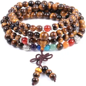 Natural Stone Tiger Eye Multilayer Men Women Bracelets 7 Chakra Prayer Mala Beads Buddha Meditation Healing Reiki