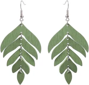 Nature Wooden Leaf Dangle Earrings for Women Handmade Lightweight Wood Palm Leaves Dangle Earrings for Women Ethnic Colorful Tropical Plant Ethnic Jewelry