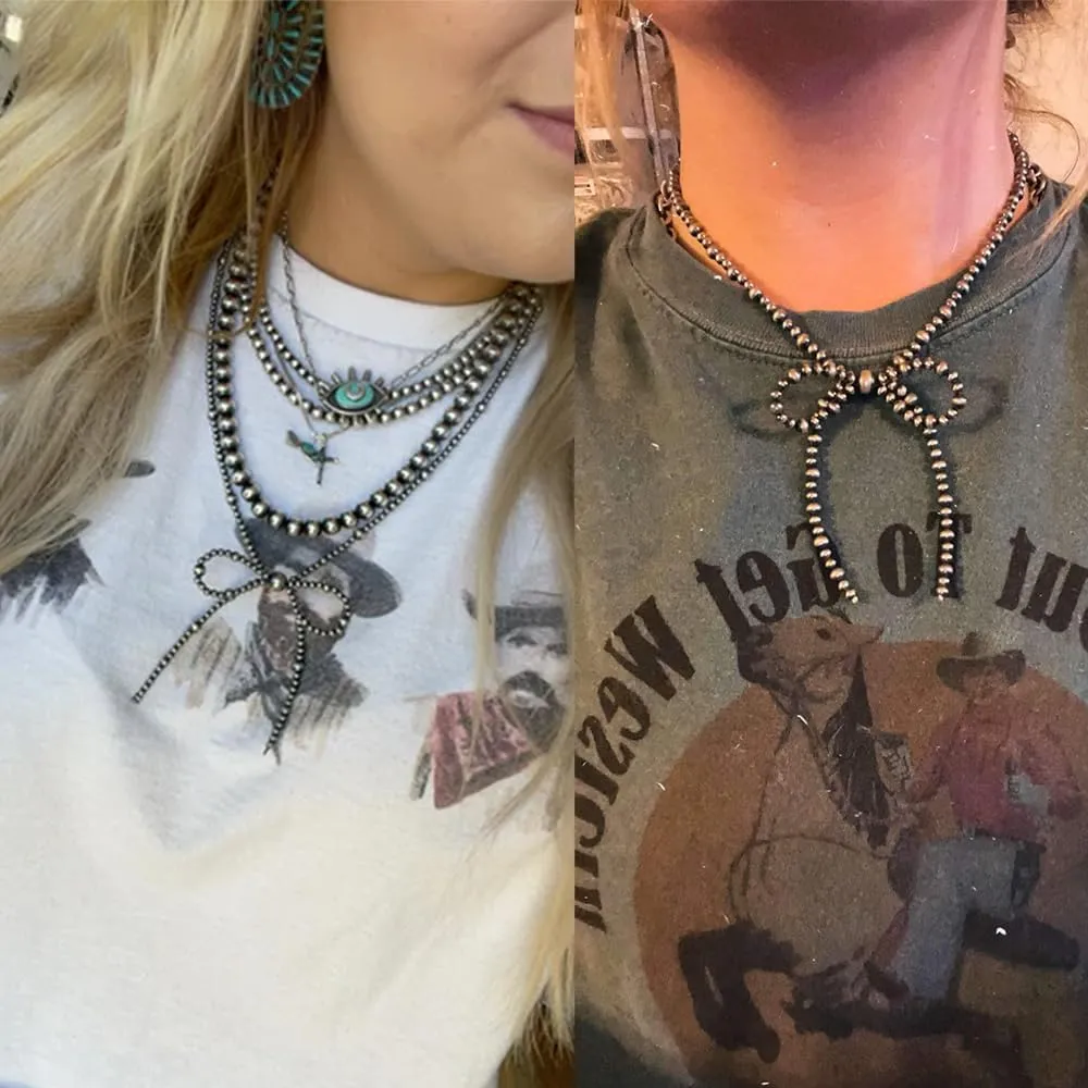 Navajo Pearl Necklace Pearl Bow Necklace Western turquoise Jewelry for Women Cowgirls