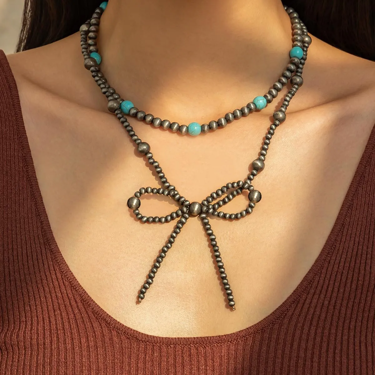 Navajo Pearl Necklace Pearl Bow Necklace Western turquoise Jewelry for Women Cowgirls