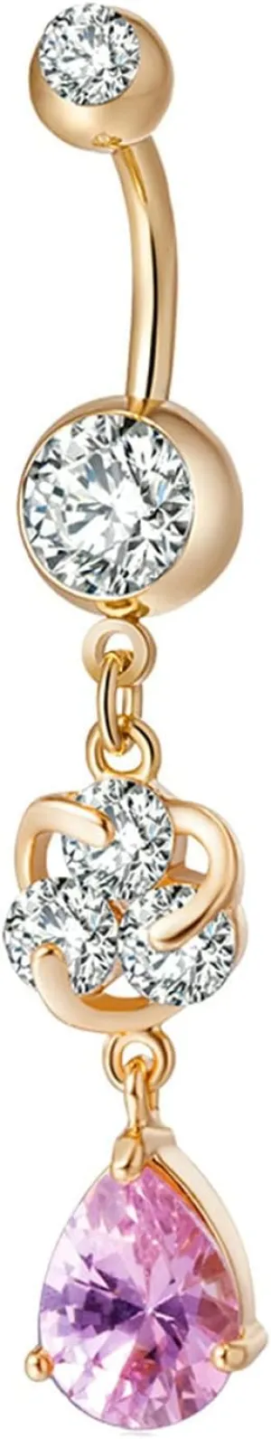 Navel Rings for Women Stainless Steel, CZ Unique Navel Rings for Women Round And Teardrop Gold Navel Rings