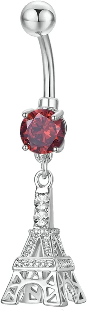 Navel Rings for Women Stainless Steel, CZ Women Navel Rings Tower Red Belly Rings