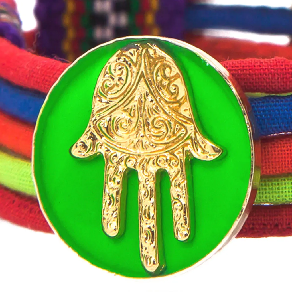 Neon Hamsa Hand Lucky Charm Pompom Bracelet