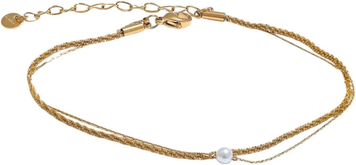 New 2025 Unisex Fashion Layered Chain Imitation Pearl Chic Anklet Rust Proof Gold&Platinum Plated Australia Jewelry Findings Gift Trendy Accessories Creative For Women And Men