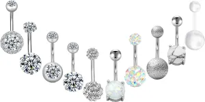NEWITIN 10 Pieces 14G Belly Button Rings for Women Navel Ring Body Piercing Jewelry Set 316L Surgical Steel Inlaid Cubic Zirconia Belly Dangle Rings for Women