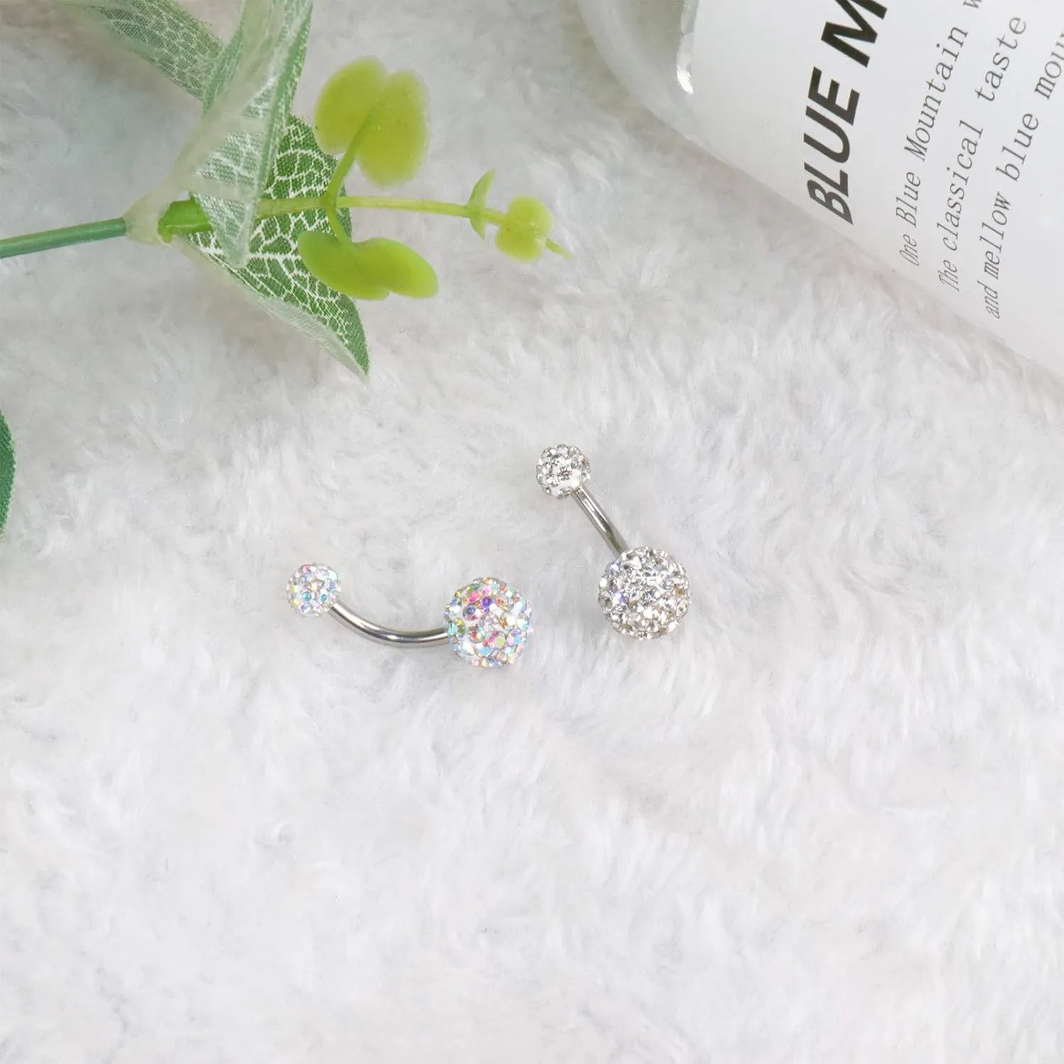 NEWITIN 10 Pieces 14G Belly Button Rings for Women Navel Ring Body Piercing Jewelry Set 316L Surgical Steel Inlaid Cubic Zirconia Belly Dangle Rings for Women