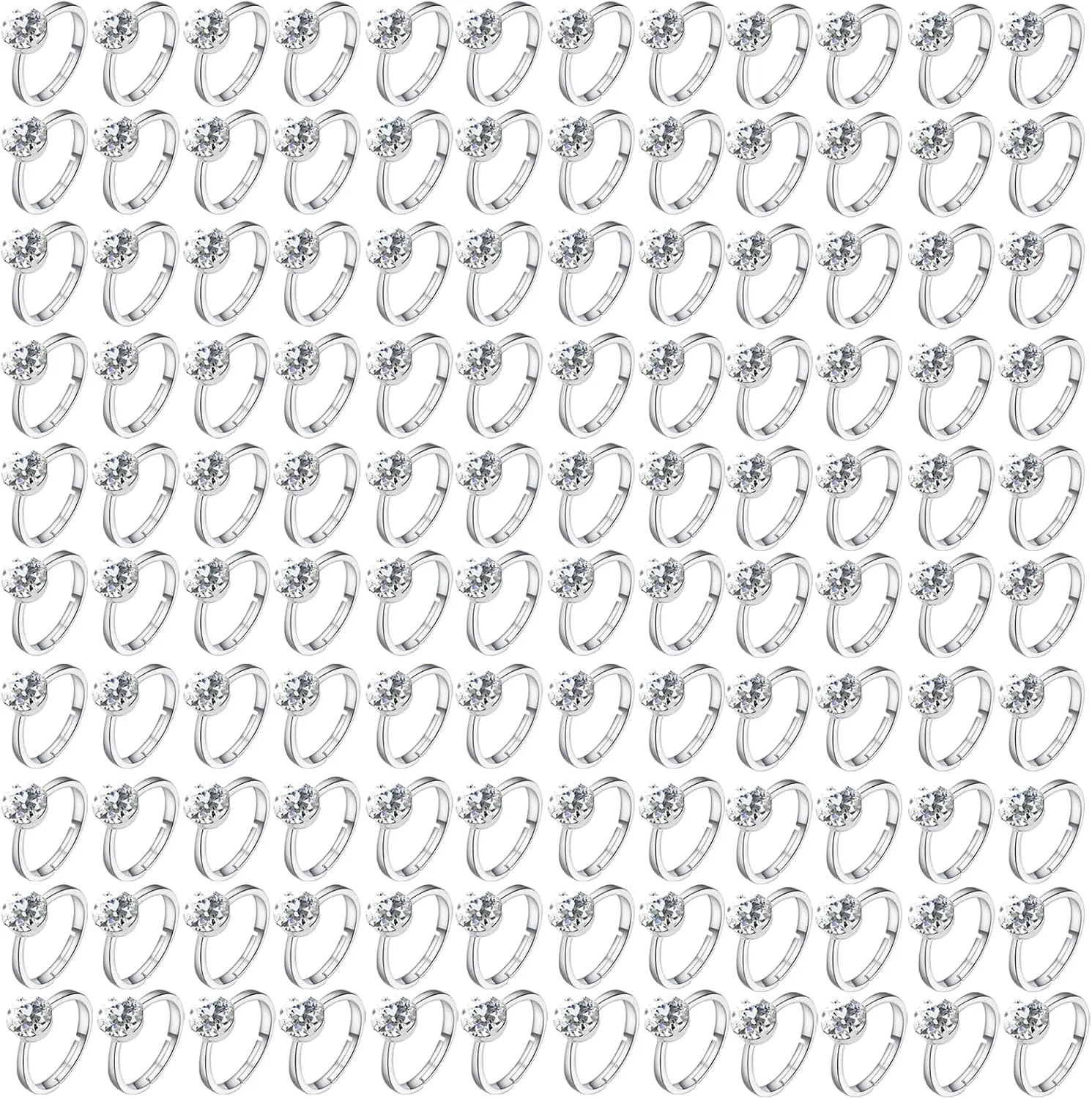 NEWITIN 120 Pieces Fake Rings Diamond Engagement Rings Silver Ring for Bridal Shower Party Game Wedding Table Decorations