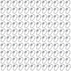 NEWITIN 120 Pieces Fake Rings Diamond Engagement Rings Silver Ring for Bridal Shower Party Game Wedding Table Decorations