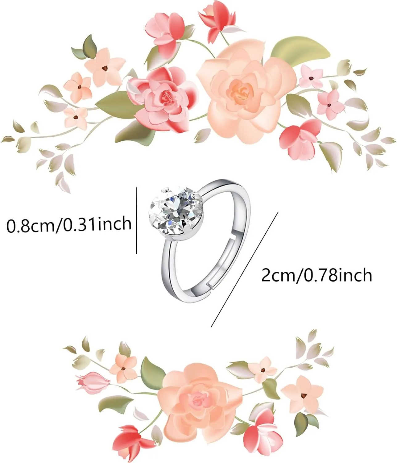 NEWITIN 120 Pieces Fake Rings Diamond Engagement Rings Silver Ring for Bridal Shower Party Game Wedding Table Decorations