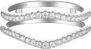 Newshe Jewellery AAAAA Cubic Zirconia Curved Wedding Bands for Women Ring Enhancer Guard for Engagement Rings 925 Sterling Silver Size 4-13