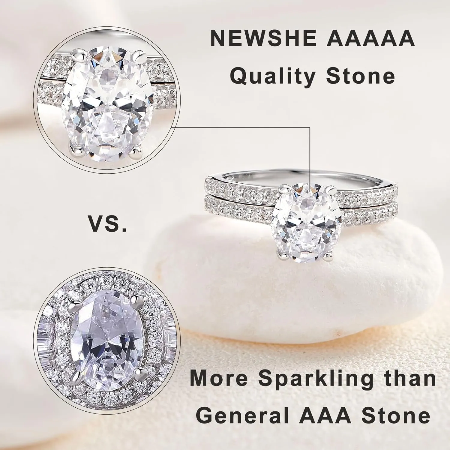 Newshe Jewellery Bridal Sets Wedding Ring Solitaire Engagement Rings for Women 925 Sterling Silver Size 4-13