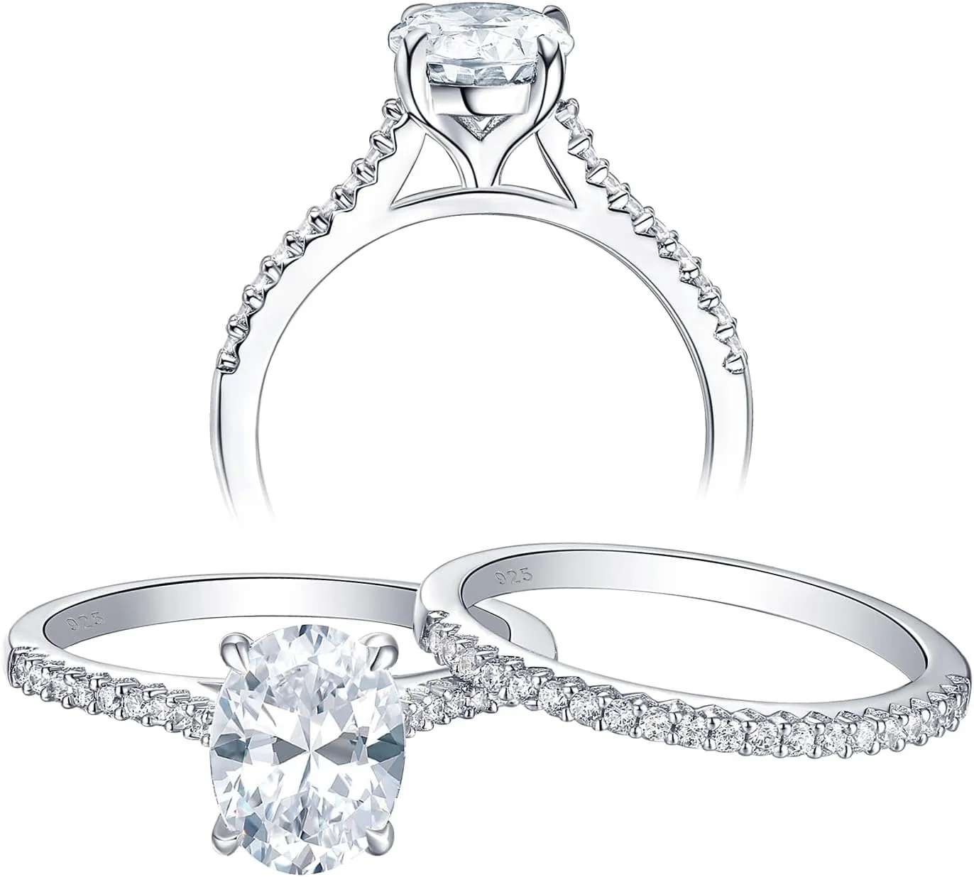 Newshe Jewellery Bridal Sets Wedding Ring Solitaire Engagement Rings for Women 925 Sterling Silver Size 4-13