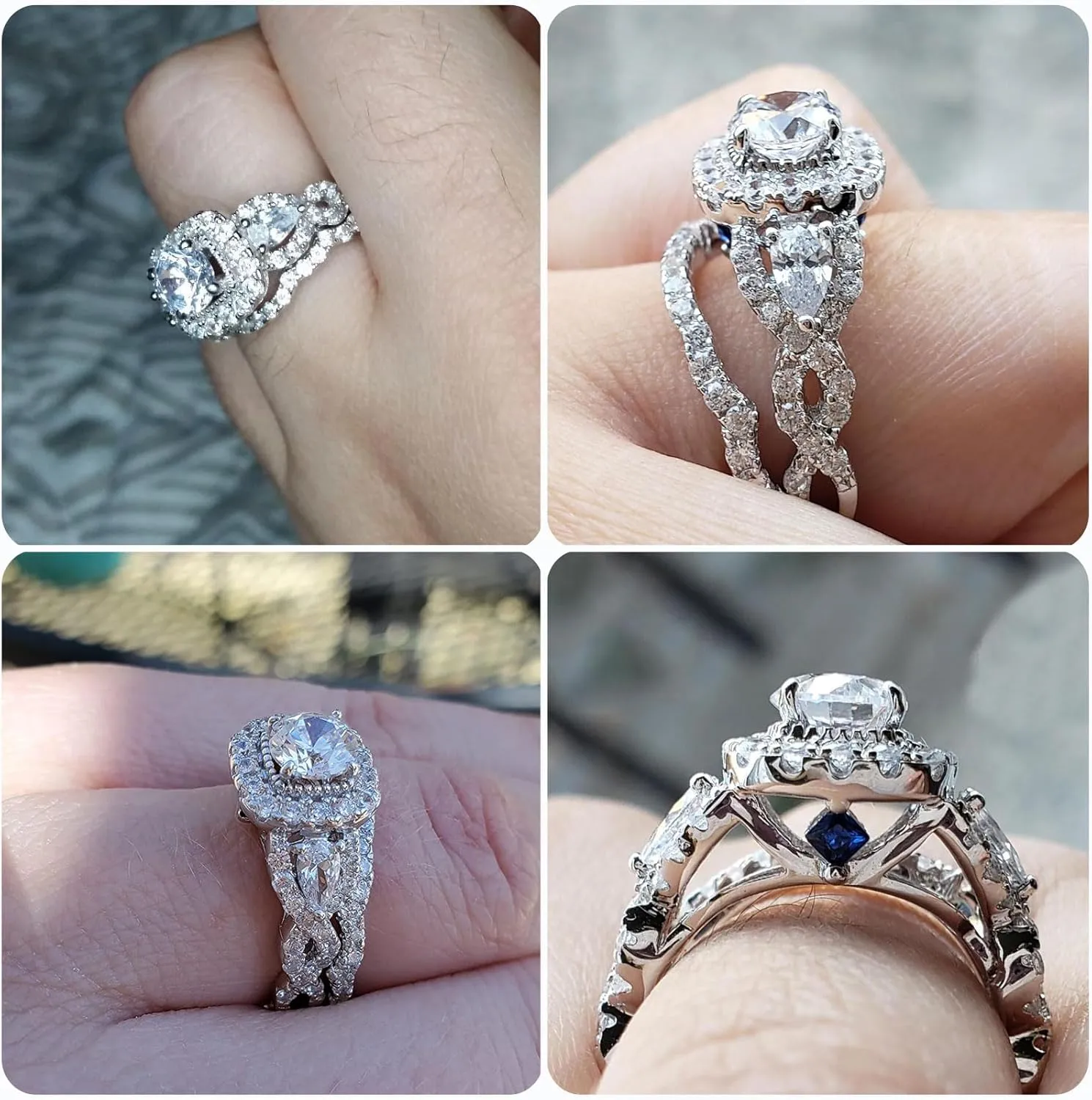 Newshe Jewellery Wedding Ring Sets for Him and Her Sterling Silver Promise Rings for Couples Women Mens Band Size 5-13