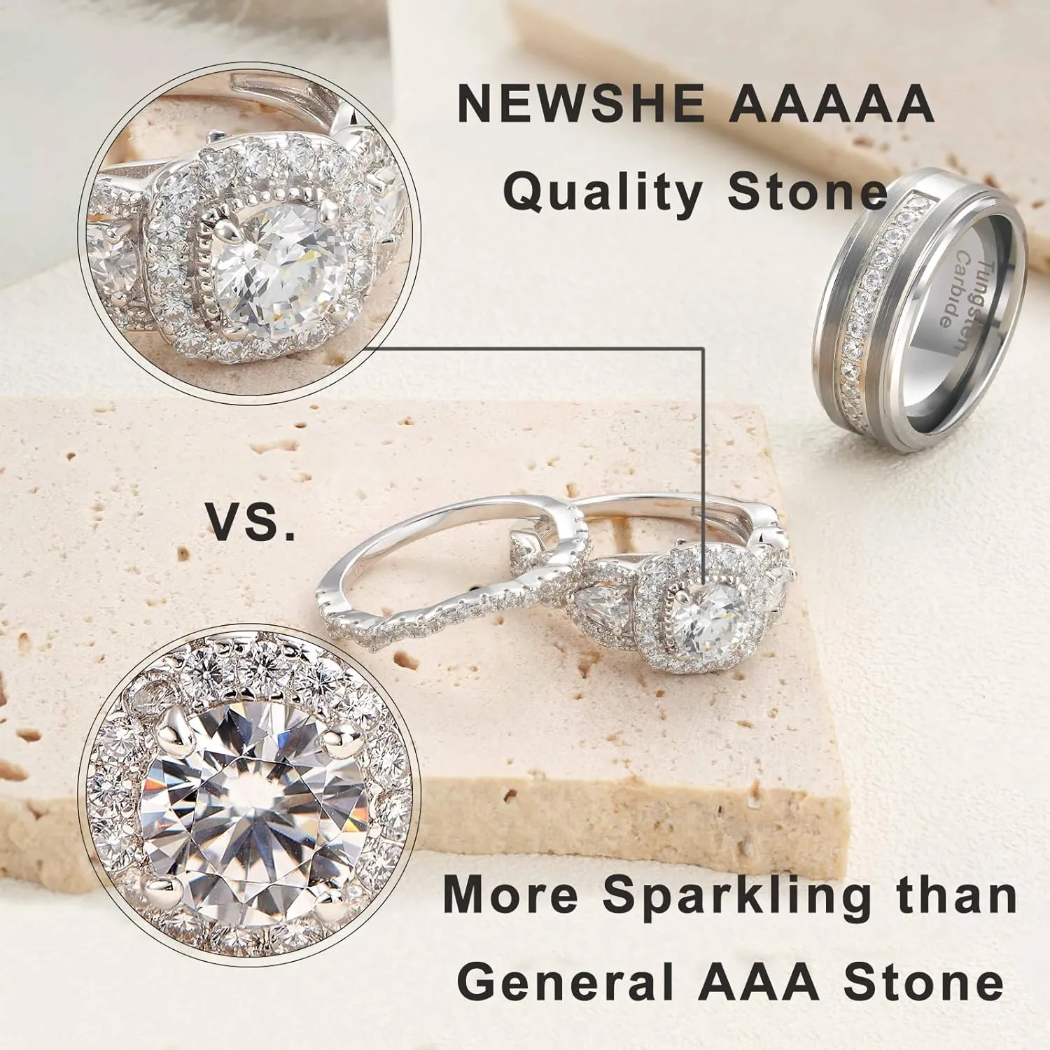 Newshe Jewellery Wedding Ring Sets for Him and Her Sterling Silver Promise Rings for Couples Women Mens Band Size 5-13