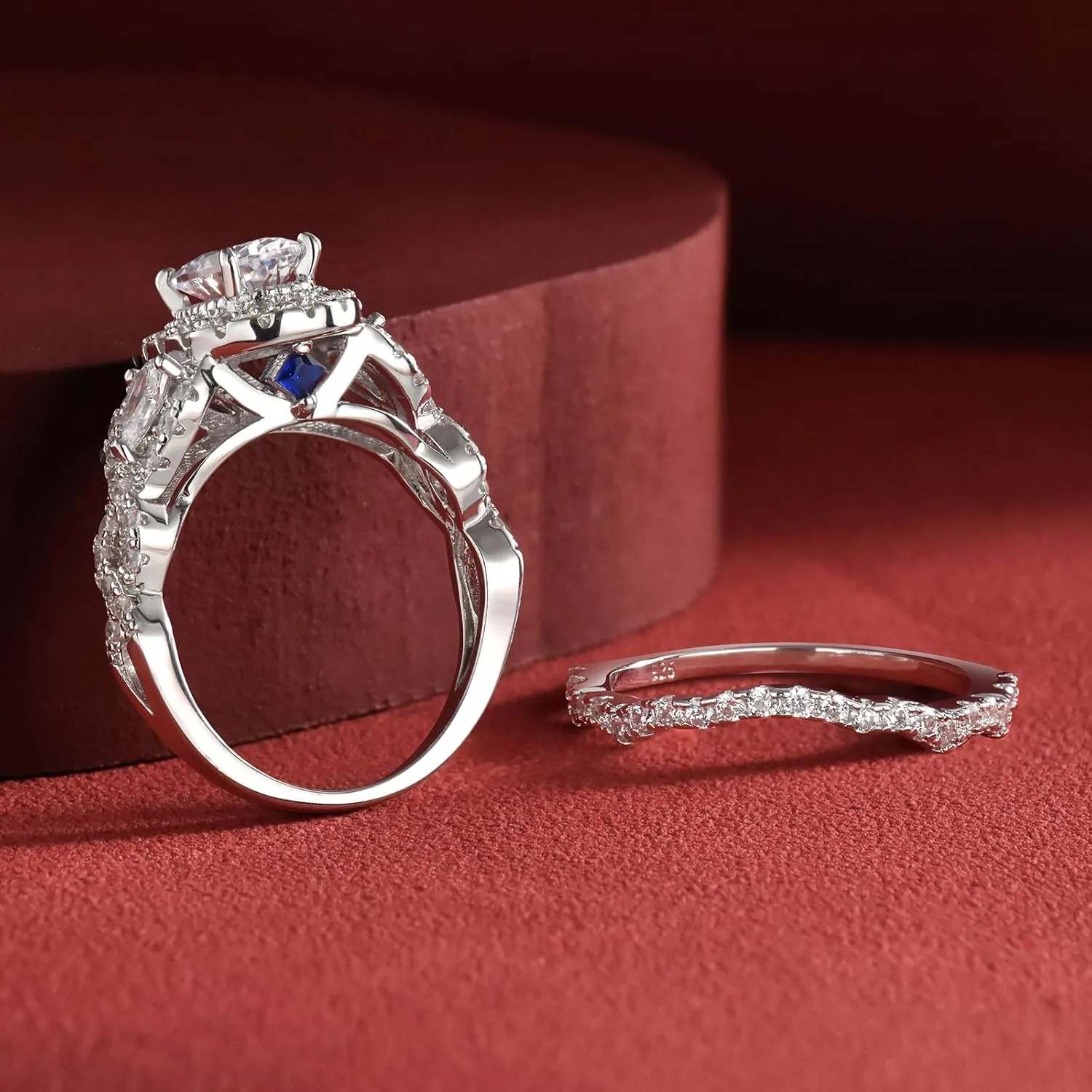 Newshe Jewellery Wedding Ring Sets for Him and Her Sterling Silver Promise Rings for Couples Women Mens Band Size 5-13