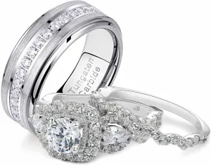 Newshe Jewellery Wedding Ring Sets for Him and Her Sterling Silver Promise Rings for Couples Women Mens Band Size 5-13