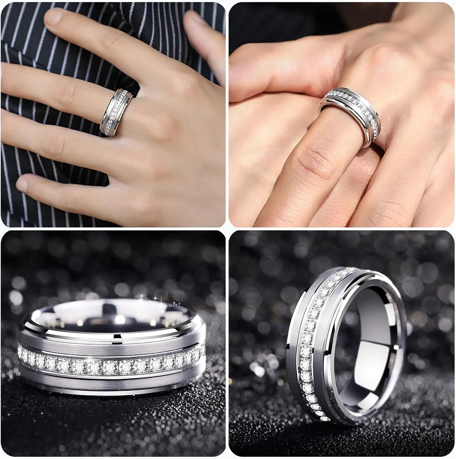 Newshe Jewellery Wedding Ring Sets for Him and Her Sterling Silver Promise Rings for Couples Women Mens Band Size 5-13