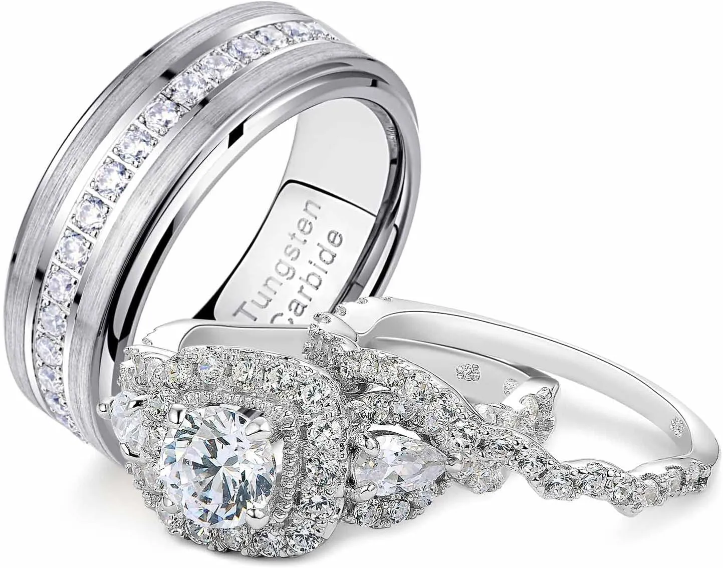 Newshe Jewellery Wedding Ring Sets for Him and Her Sterling Silver Promise Rings for Couples Women Mens Band Size 5-13